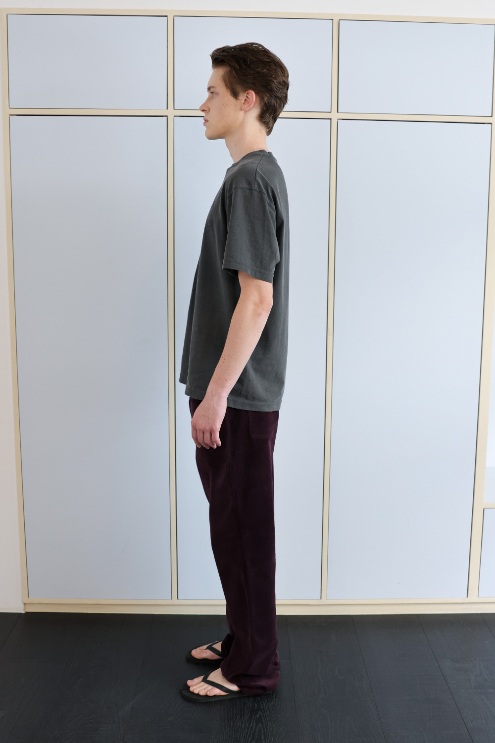 [ANYTIME LOREAK] TRACE WASHED HALF T-SHIRT - CHARCOAL