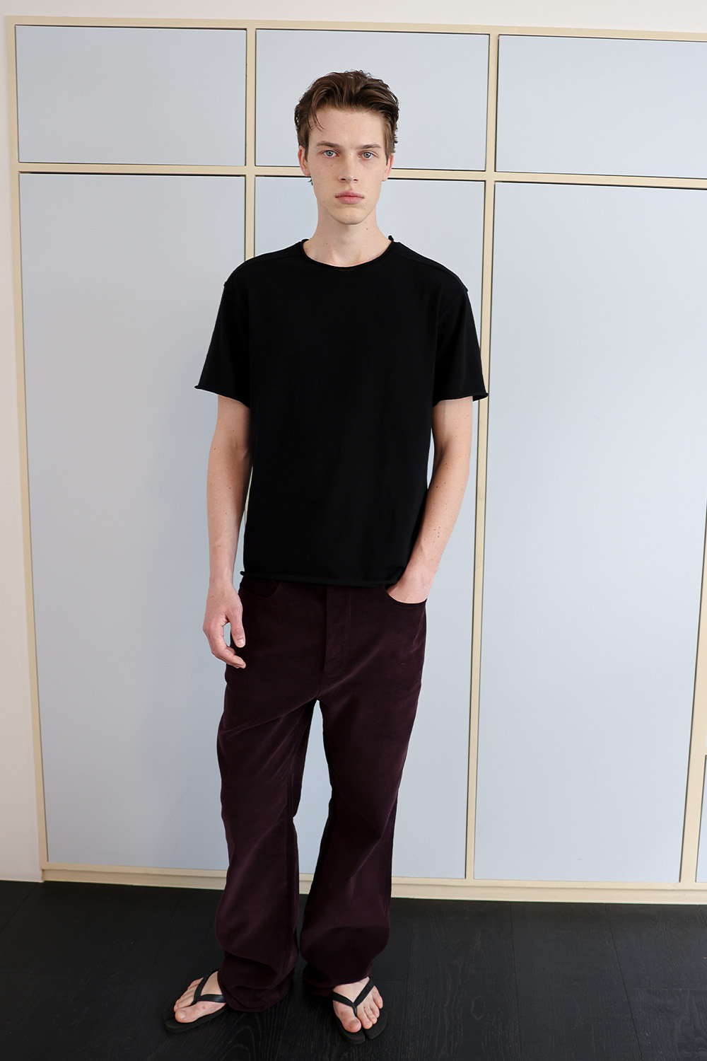 [ANYTIME LOREAK] YUCCA RAW-EDGE HALF KNIT - BLACK