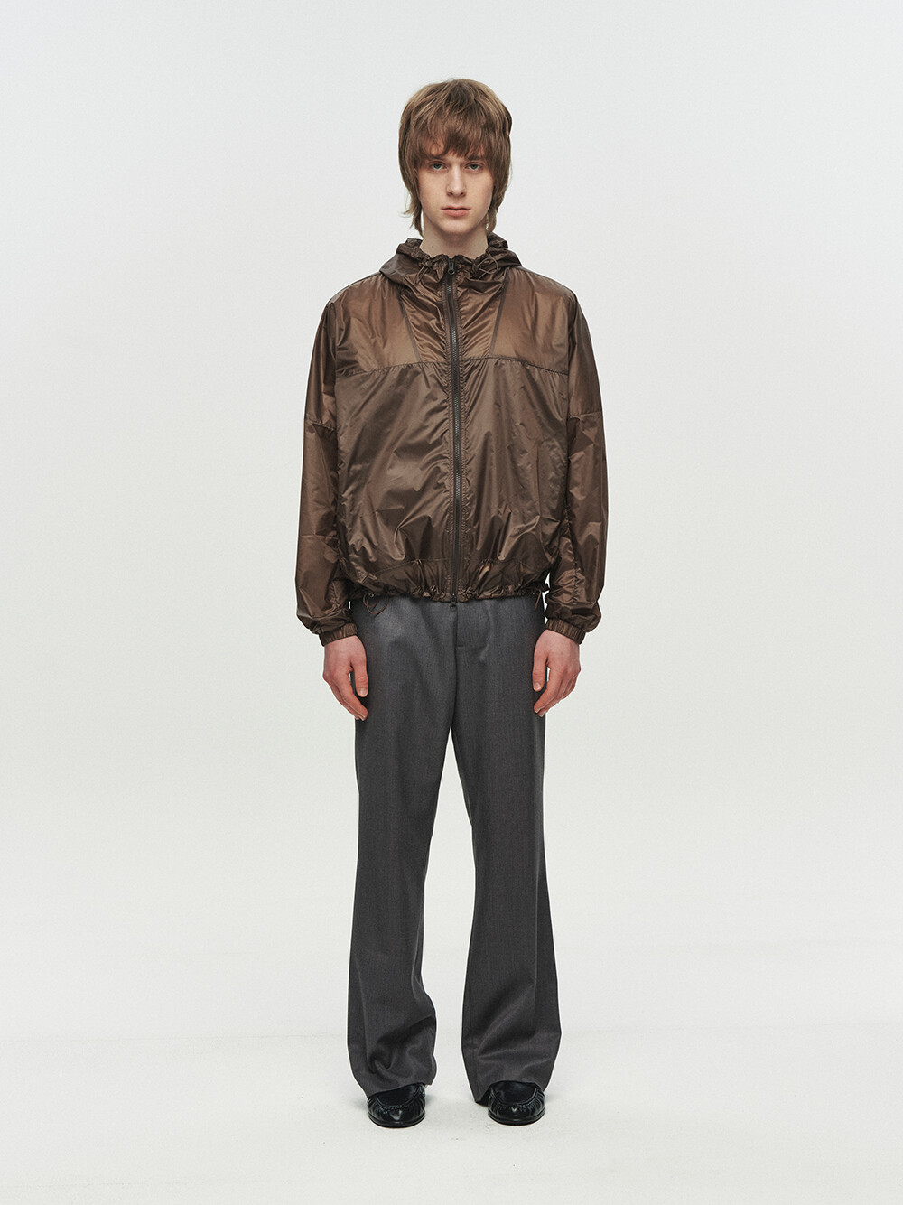 [HEUTE] KADE SHEER HOODED JACKET (BROWN)