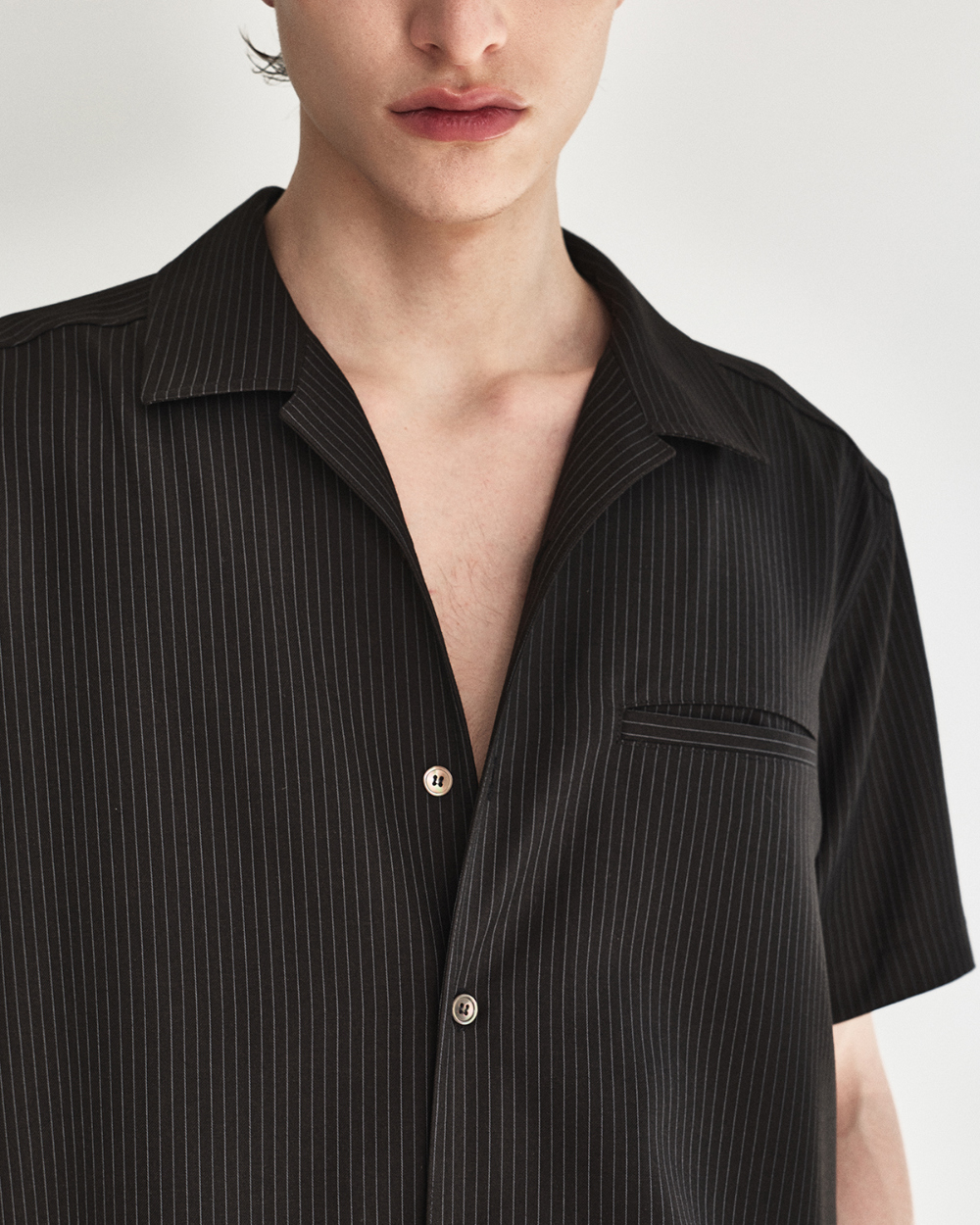 [kineto] Refined Wool Stripe Shirt_Dark Brown