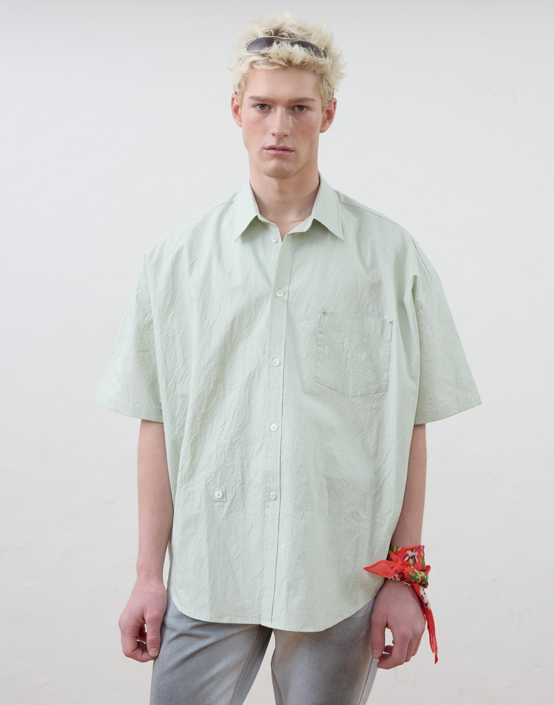 [MOOMYUNG] WRAP SHORTSLEEVE SHIRT (CREASE MINT)
