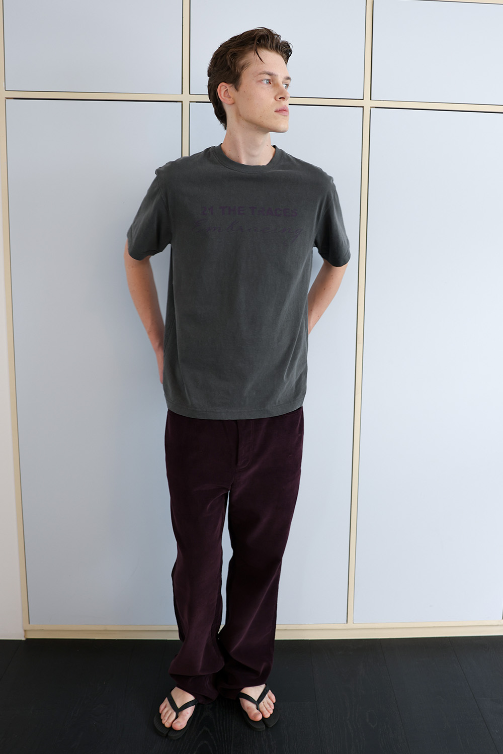 [ANYTIME LOREAK] TRACE WASHED HALF T-SHIRT - CHARCOAL