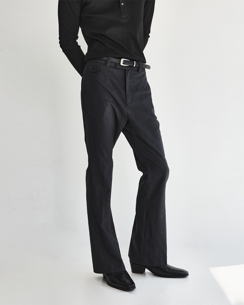 [kineto] Pin Stripe Wool Flare Pants_Grey