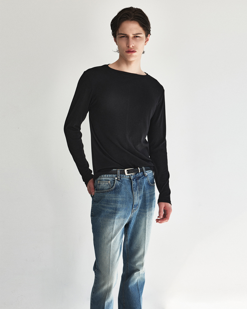 [kineto] Oblong Leather Buckle Belt_Silver