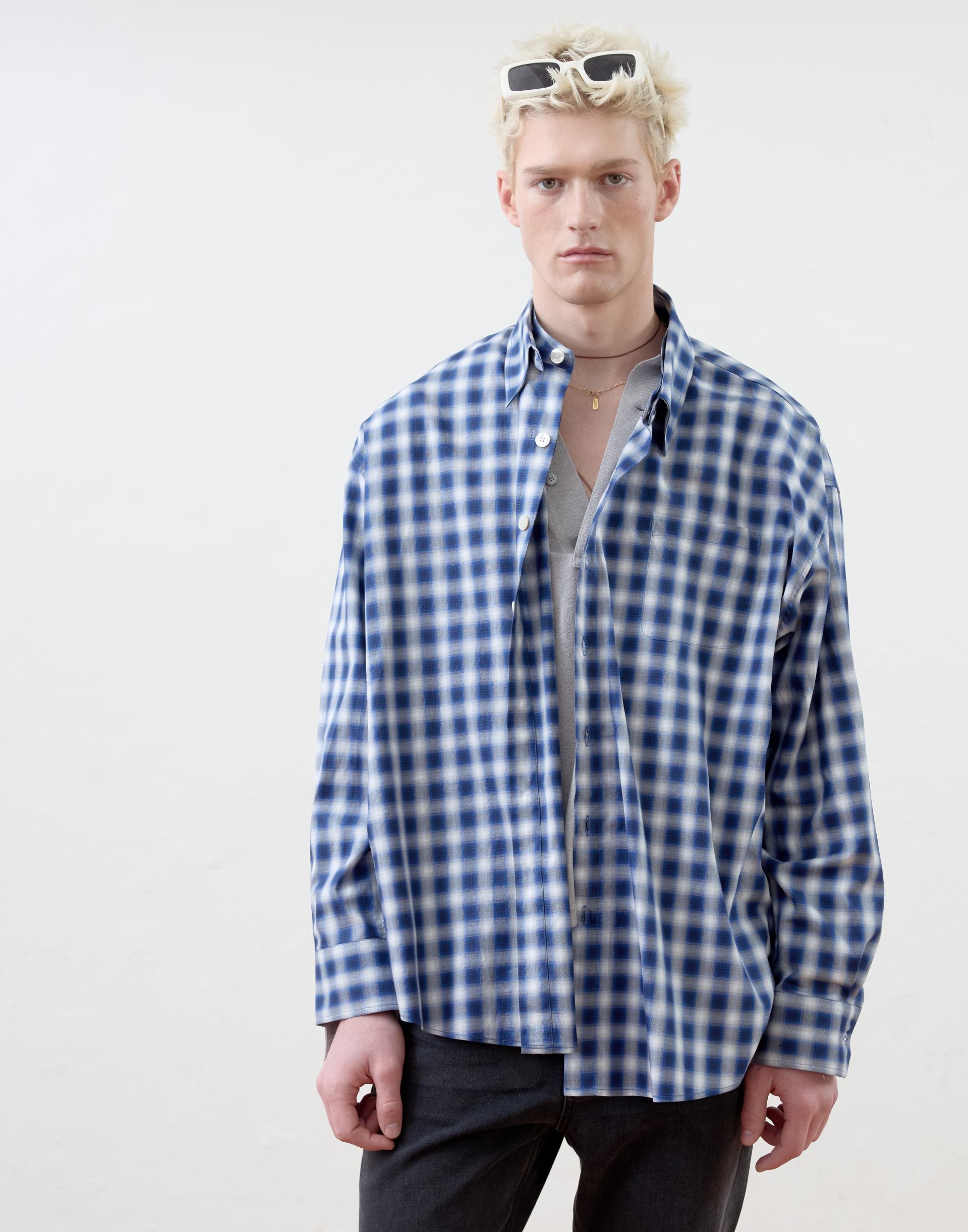 [MOOMYUNG] DETACHABLE COLLAR SHIRTS (BLUE CHECK)
