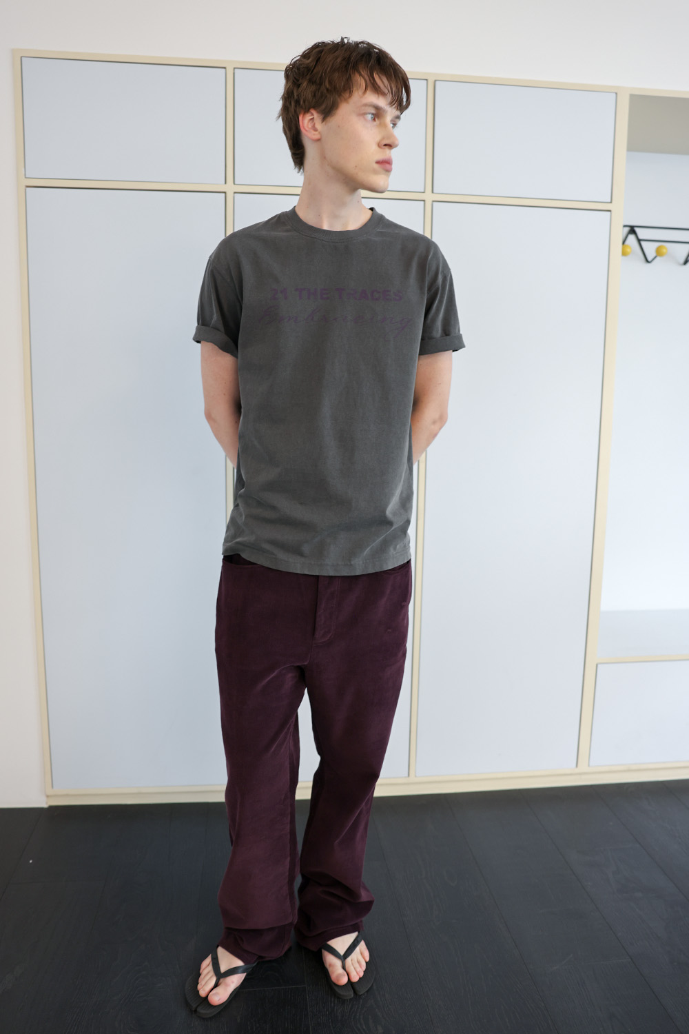 [ANYTIME LOREAK] TRACE WASHED HALF T-SHIRT - CHARCOAL