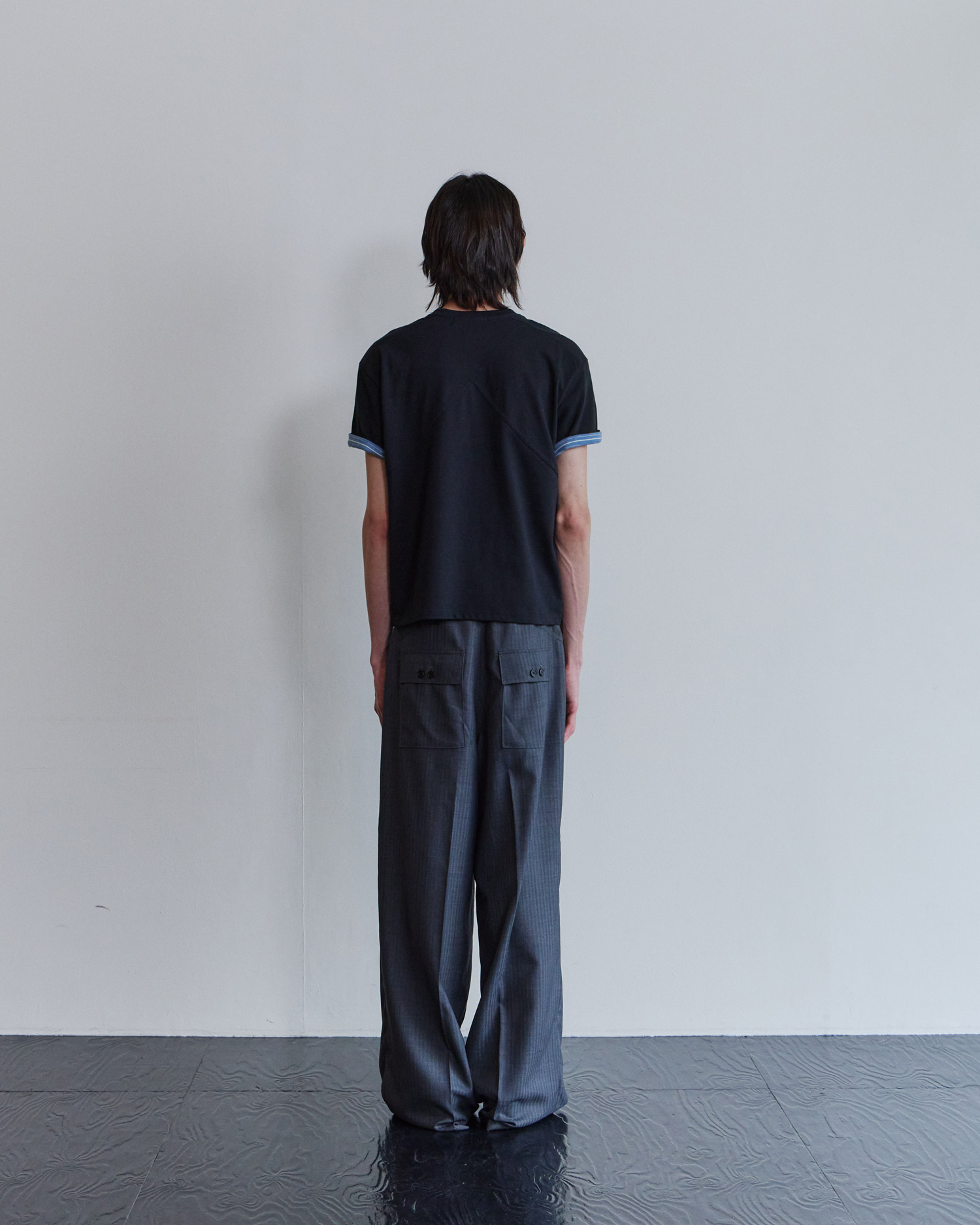 [WAVINESS] Stripe Layered T-shirts - Black