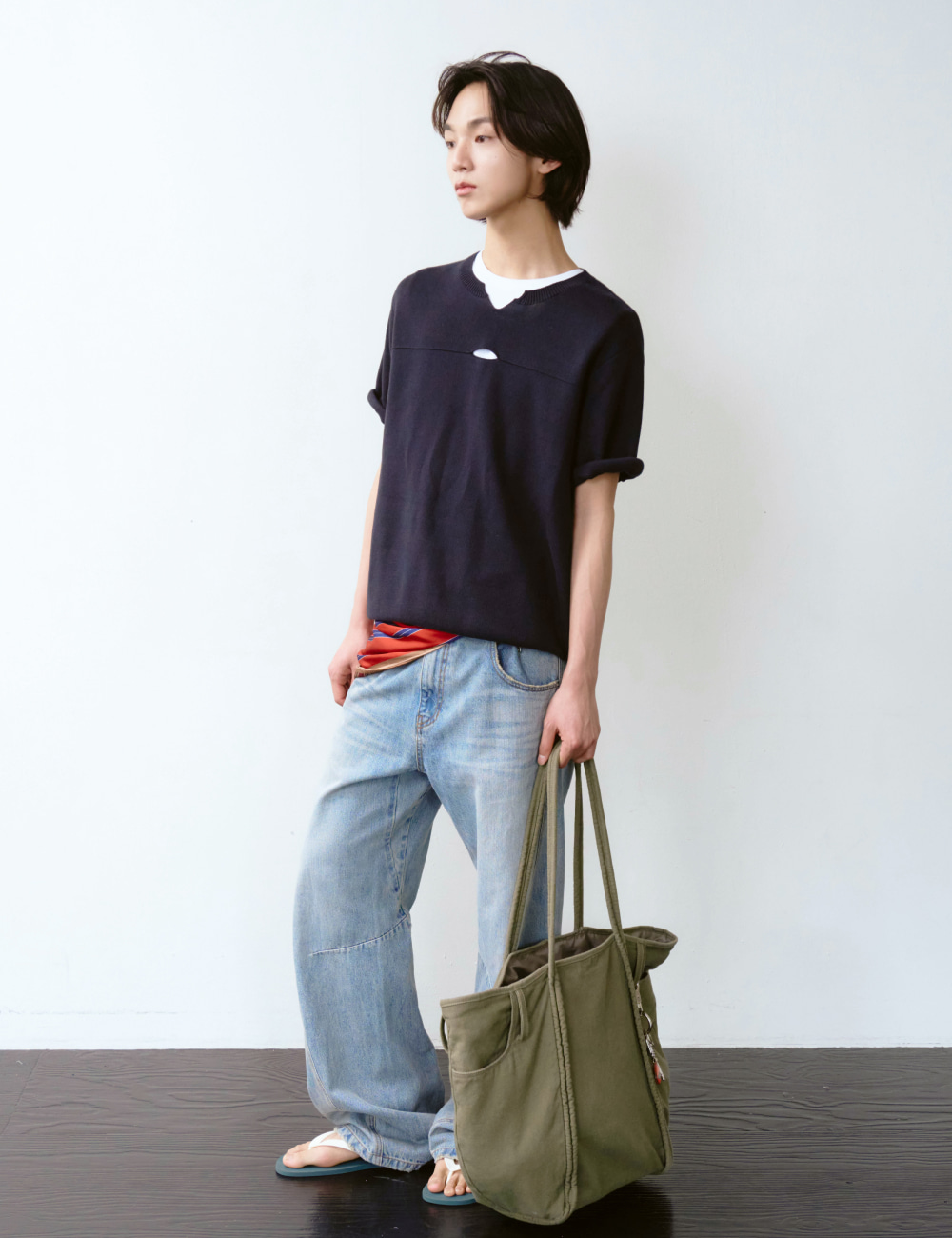 [GEN:RE] Your Way Slit Half Knit Navy
