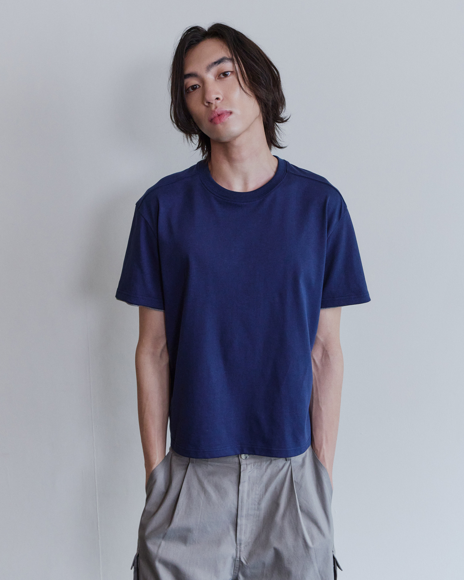 [WAVINESS] Stripe Layered T-shirts - Navy