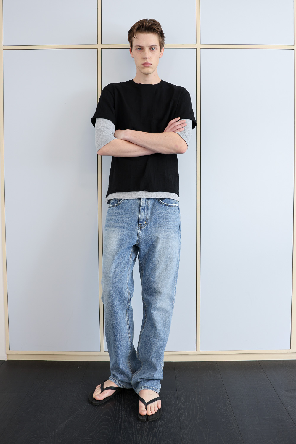 [ANYTIME LOREAK] FADE SLUB HALF T-SHIRT - BLACK