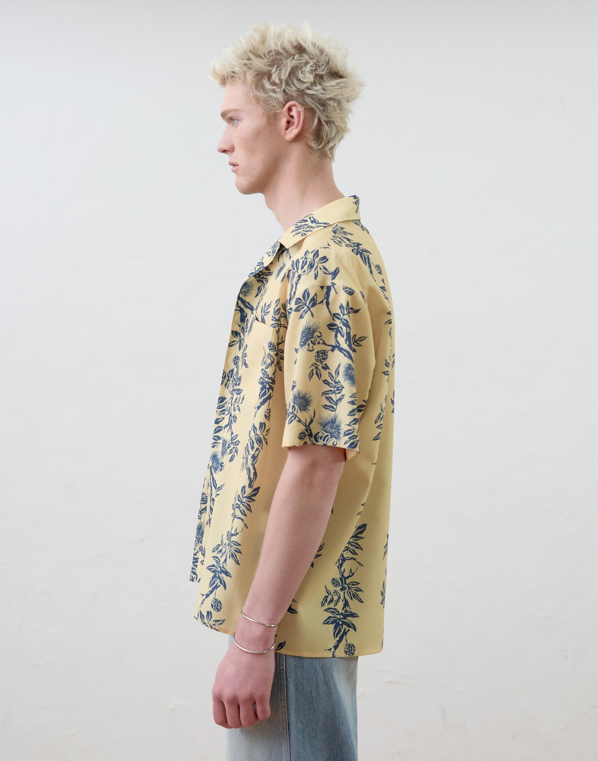 [MOOMYUNG ] HAWAIIAN OPEN COLLAR SHIRT (FLOWER DRAWING)