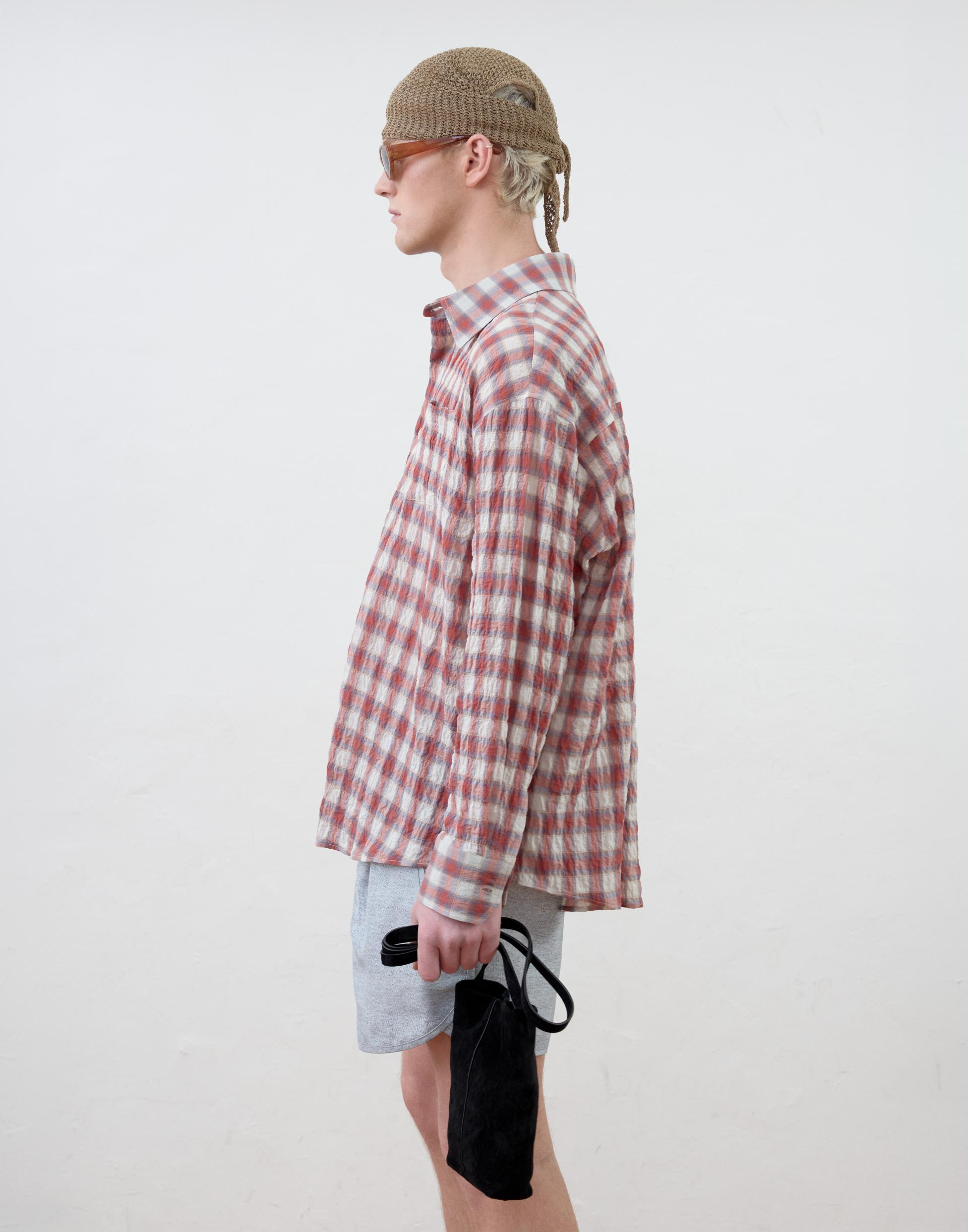 [MOOMYUNG] DETACHABLE COLLAR SHIRTS (ORANGE CHECK)