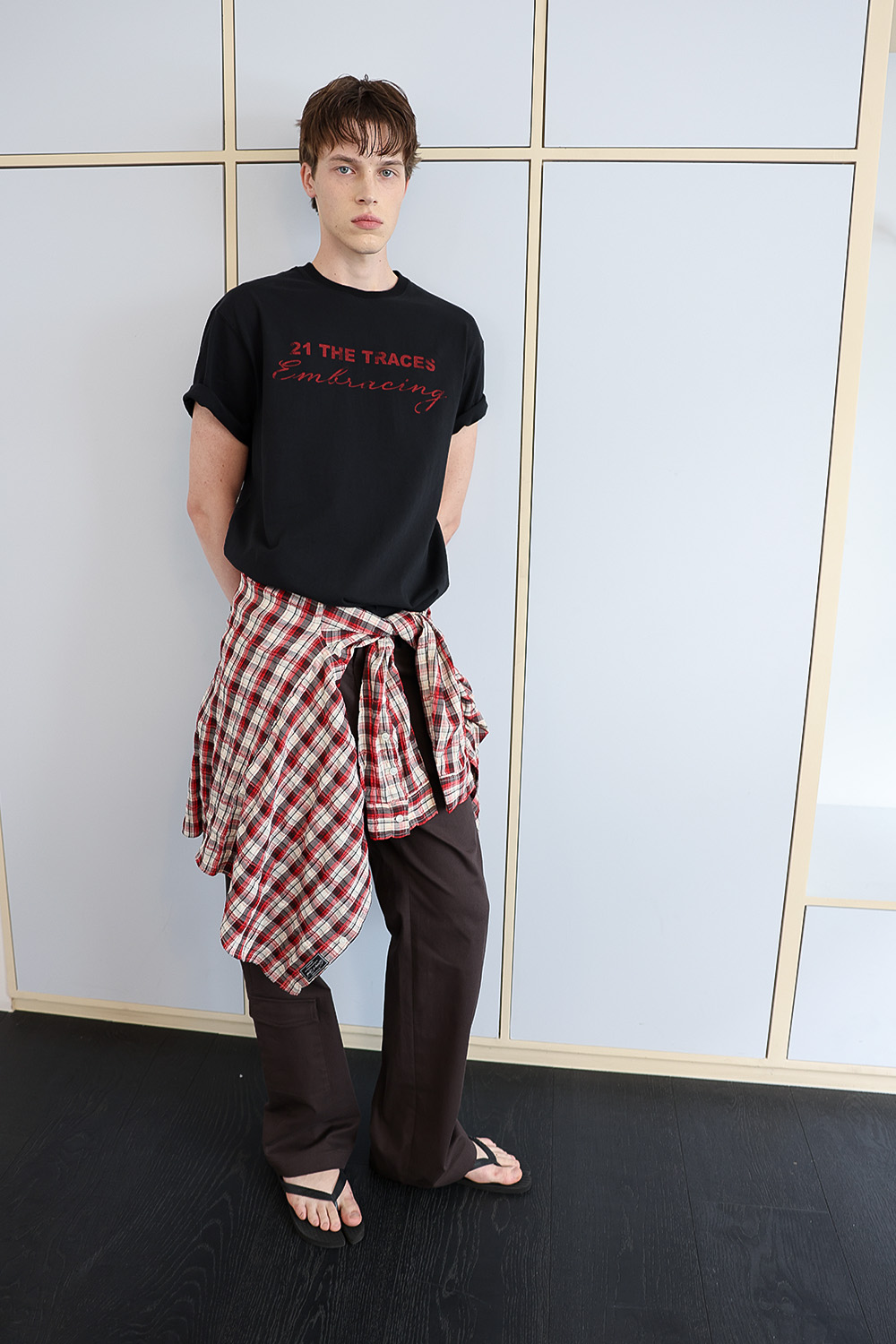 [ANYTIME LOREAK] TRACE WASHED HALF T-SHIRT - BLACK