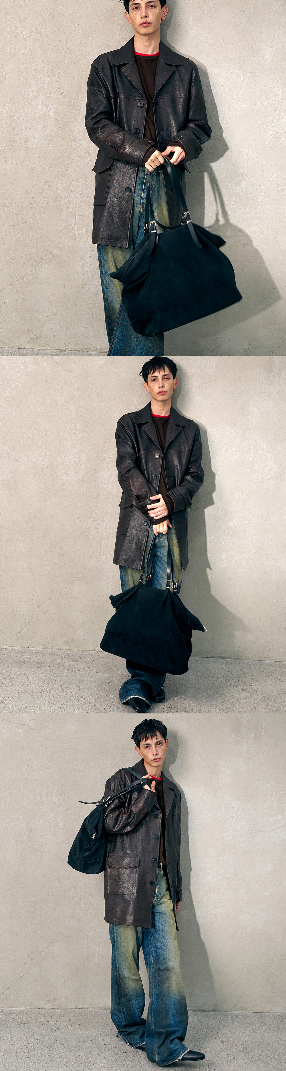 [HALEINE] LEATHER CAR COAT ANTIQUE BROWN (XJ315)