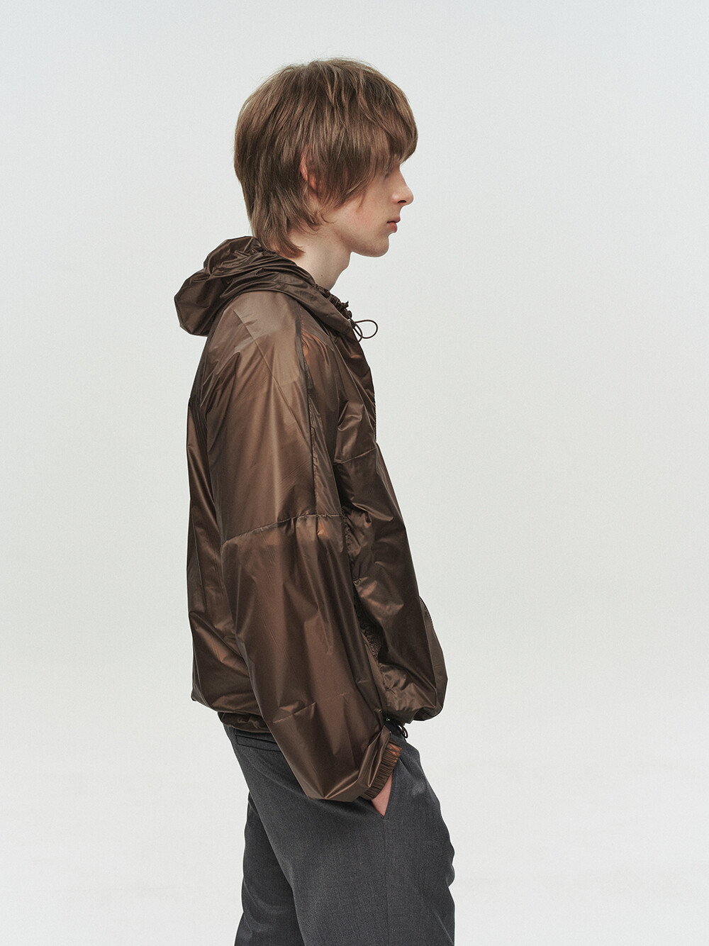 [HEUTE] KADE SHEER HOODED JACKET (BROWN)