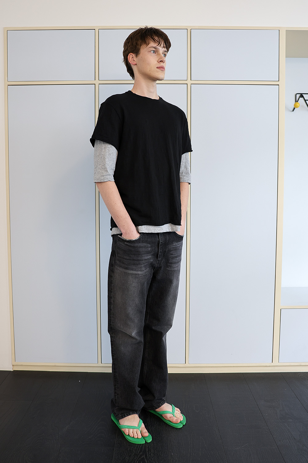 [ANYTIME LOREAK] FADE SLUB HALF T-SHIRT - BLACK