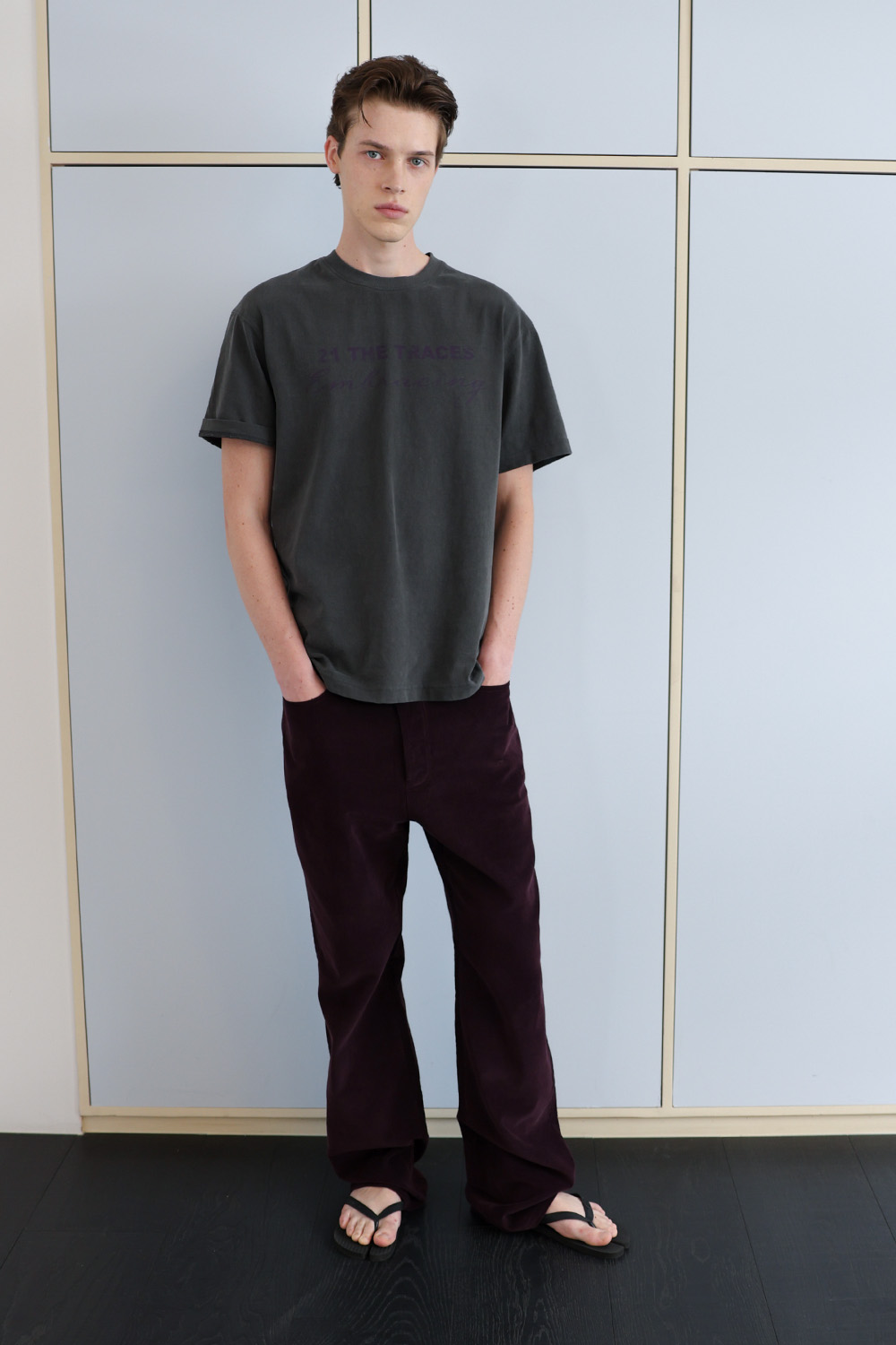 [ANYTIME LOREAK] TRACE WASHED HALF T-SHIRT - CHARCOAL