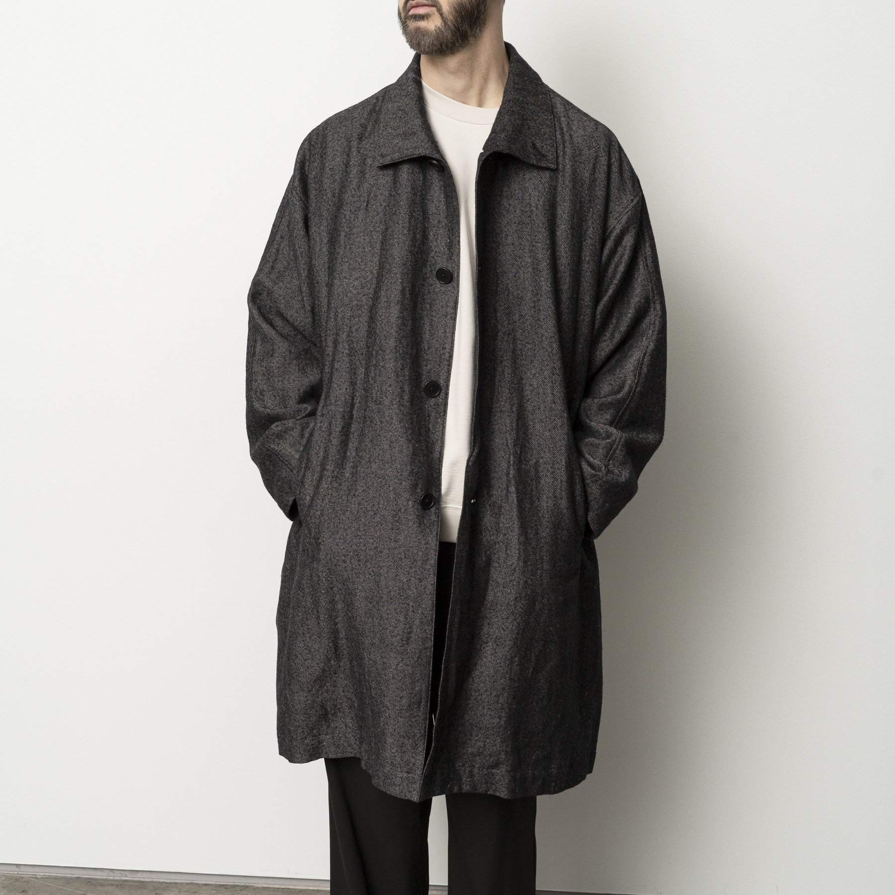 [STILL BY HAND] CO01263OS- Linen mixed wool coat BLACK 사이즈없음
