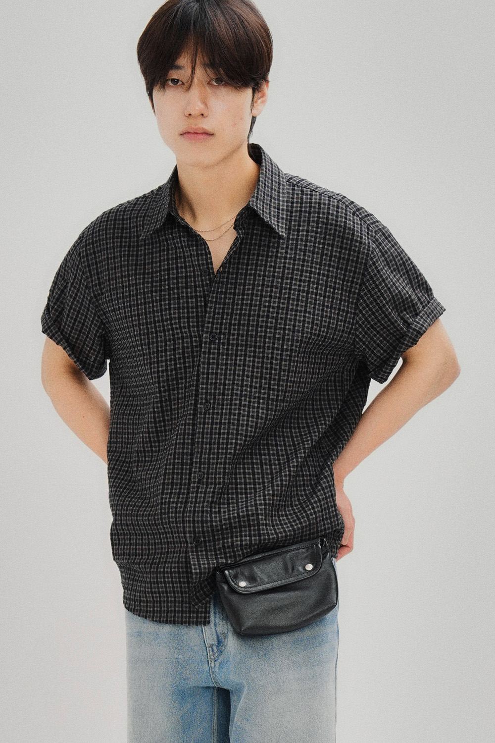 [SENTES] 레이어드 레더 파우치 블랙