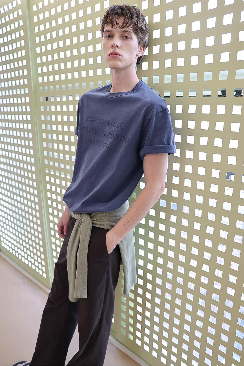 [ANYTIME LOREAK] SEDUM WASHED HALF T-SHIRT - VINTAGE BLUE