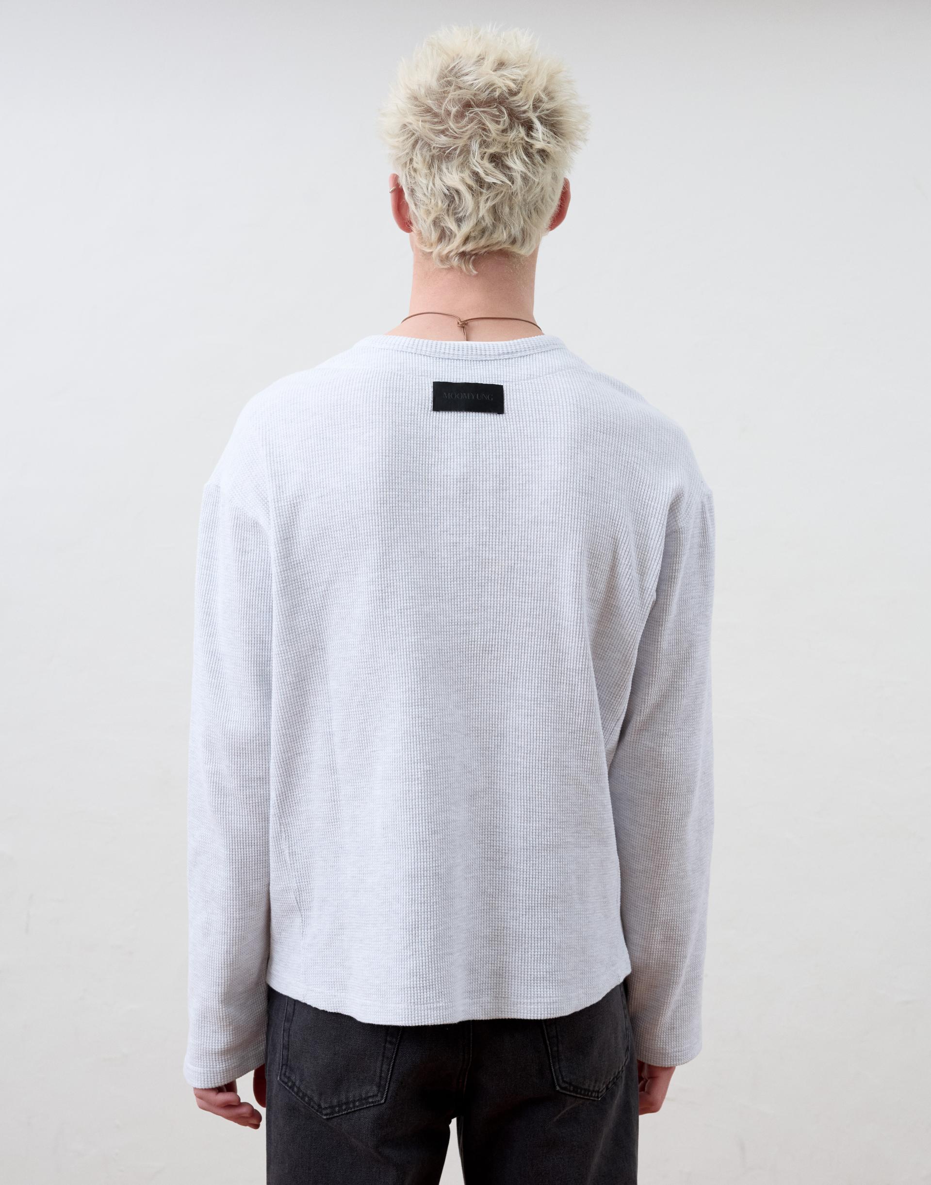 [MOOMYUNG] LAYERED HENLEY NECK LONG SLEEVE (LIGHT GREY)