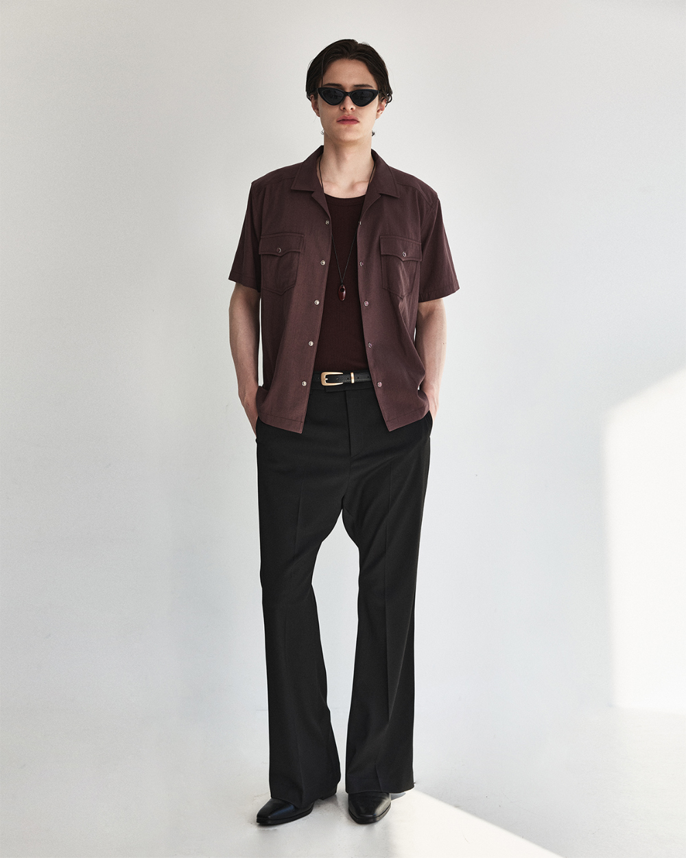 [kineto] Éclat Snap Open Collar Shirt_Plum