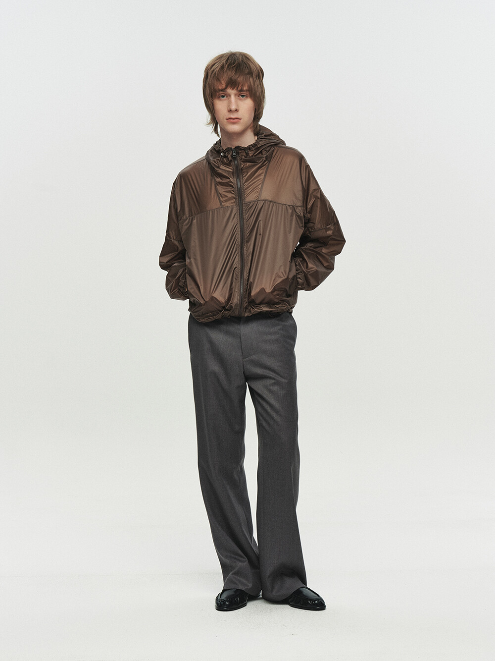 [HEUTE] KADE SHEER HOODED JACKET (BROWN)