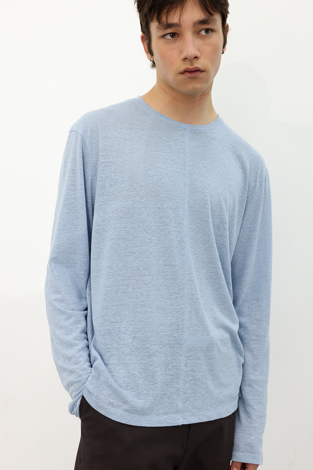 [ANYTIME LOREAK] CAMELLIA LAYERED TEE - SKY BLUE/CHARCOAL