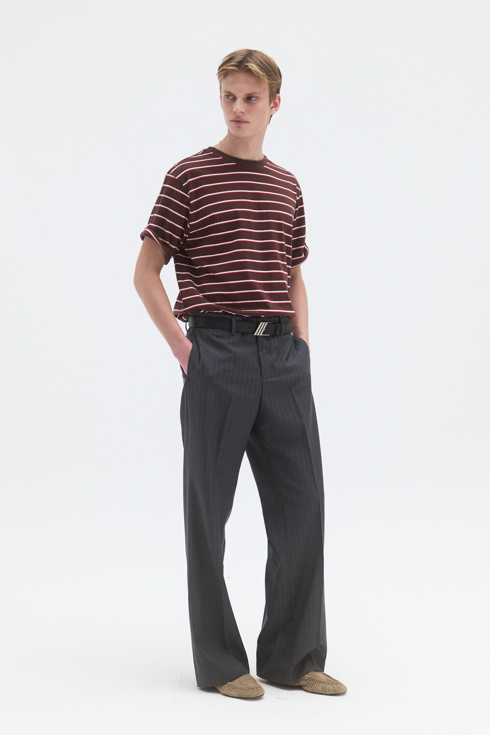 [WINDER] STRIPED COTTON TOP - BURGUNDY BROWN