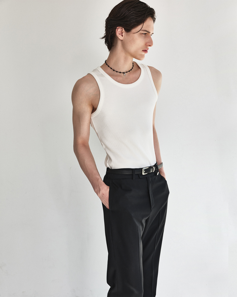 [kineto] Lustre Relaxed Wool Flare Pants_Stripe Black