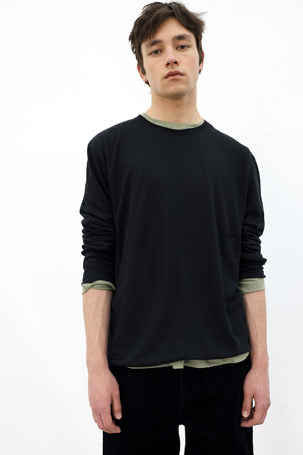 [ANYTIME LOREAK] CAMELLIA LAYERED TEE - KHAKI/BLACK