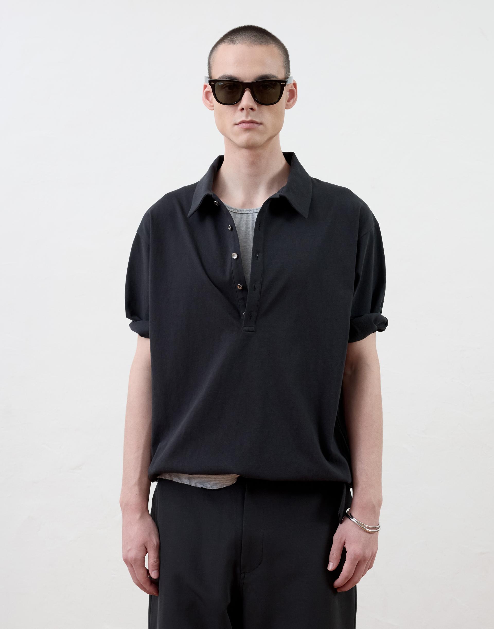[MOOMYUNG] ROLL UP PIQUE TOP (BLACK)