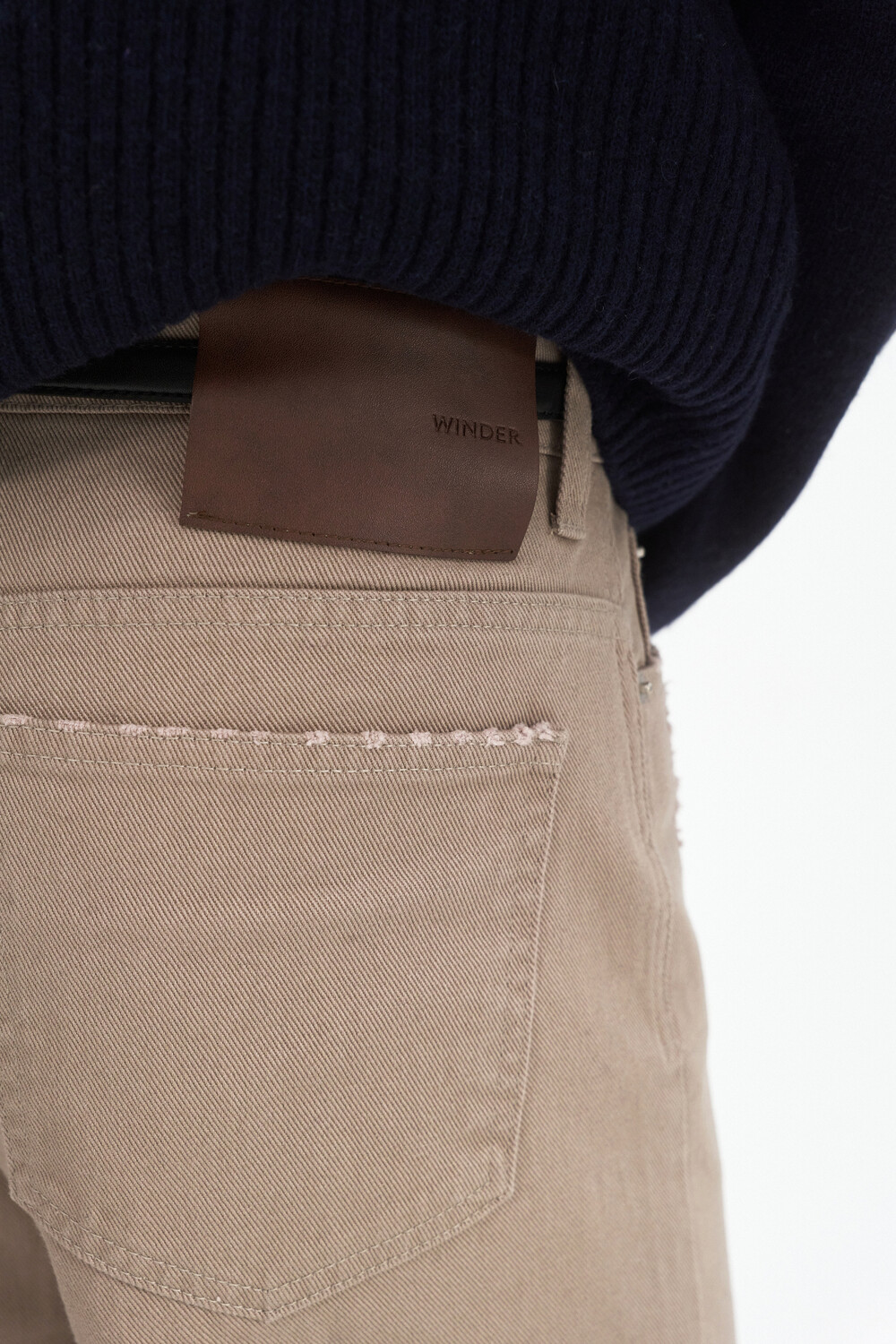 [WINDER] DISTRESSED REGULAR-FIT COTTON PANTS - BEIGE