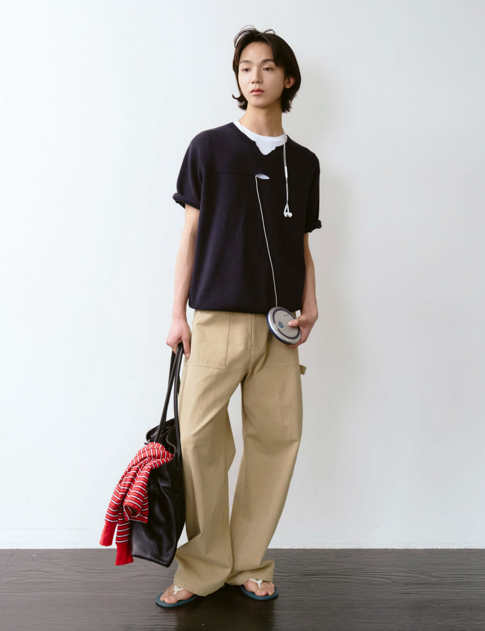 [GEN:RE] Your Way Slit Half Knit Navy