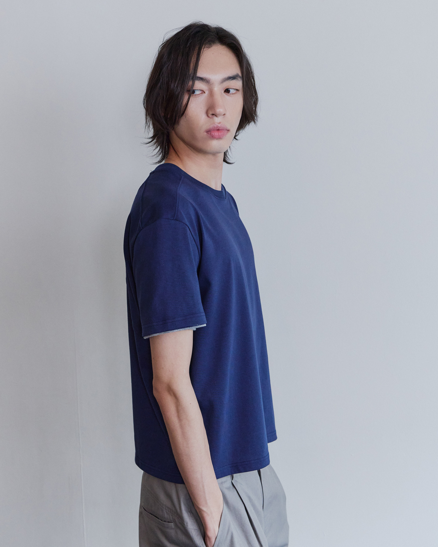 [WAVINESS] Stripe Layered T-shirts - Navy