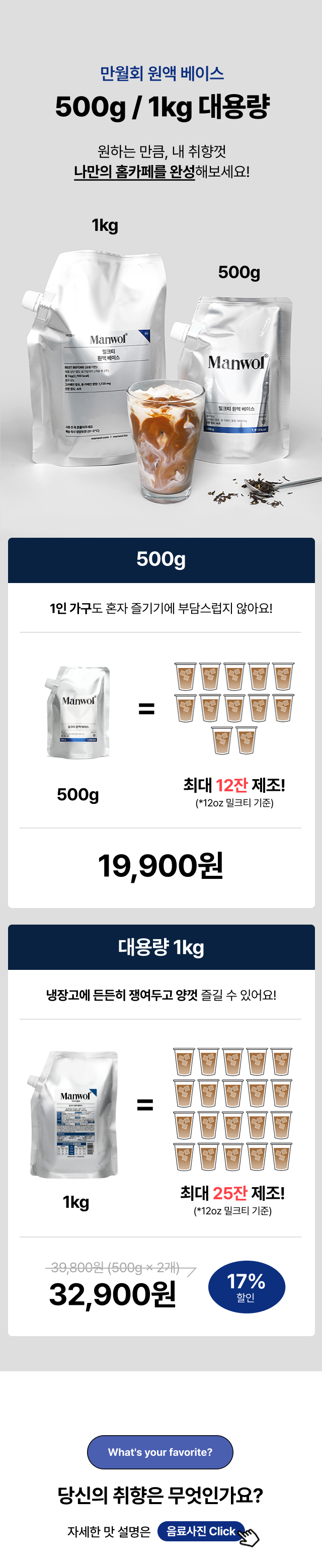만월회 음료 원액 베이스 15종 (500g / 1kg)