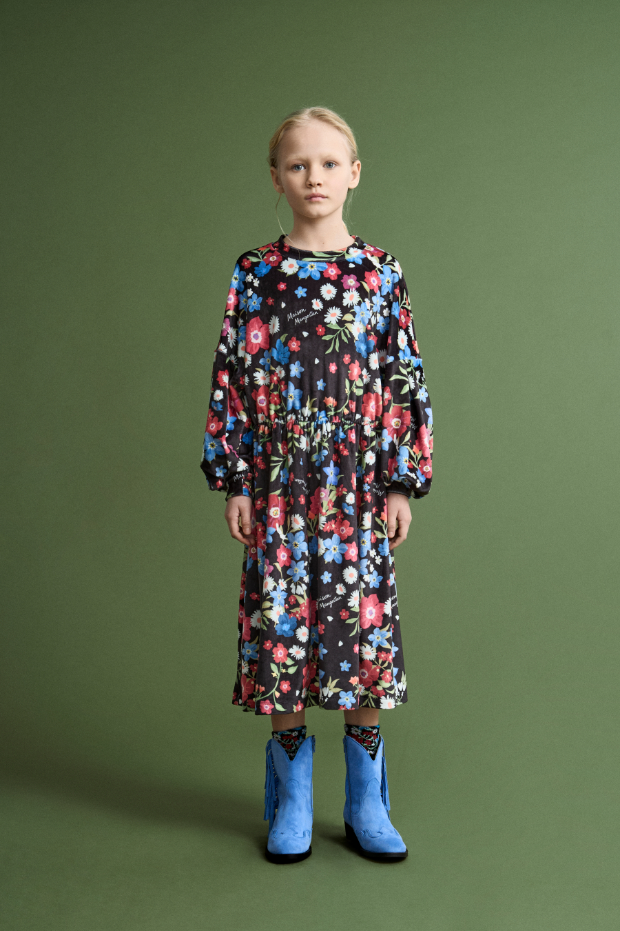MAISON MANGOSTAN VELVET FLORECITAS DRESS BLACK 메종망고스탄 26AW