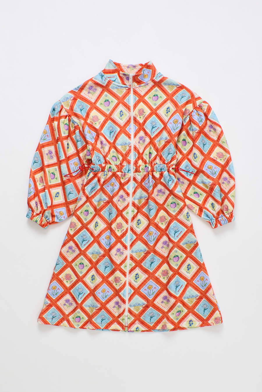 MAISON MANGOSTAN POSTCARD QUILTED DRESS RED 메종망고스탄 26AW