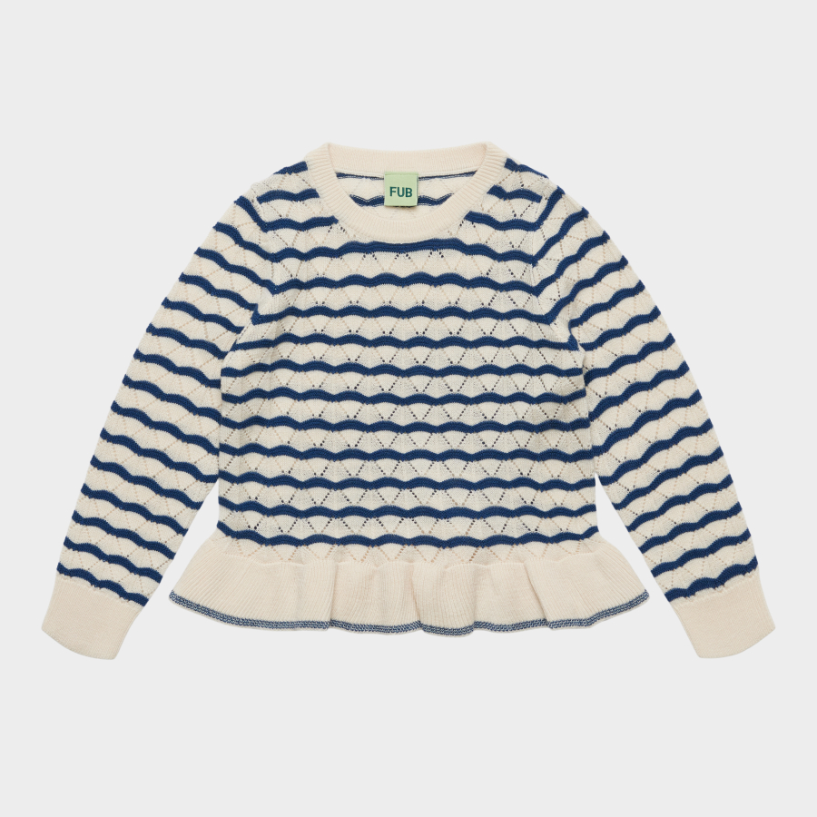 FUB KIDS Pointelle Tee ecru/deep indigo 펍키즈 26AW
