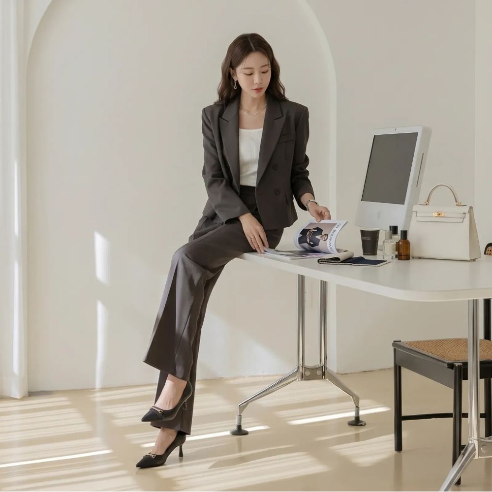 크롭자켓 와이드 슬랙스 셋업