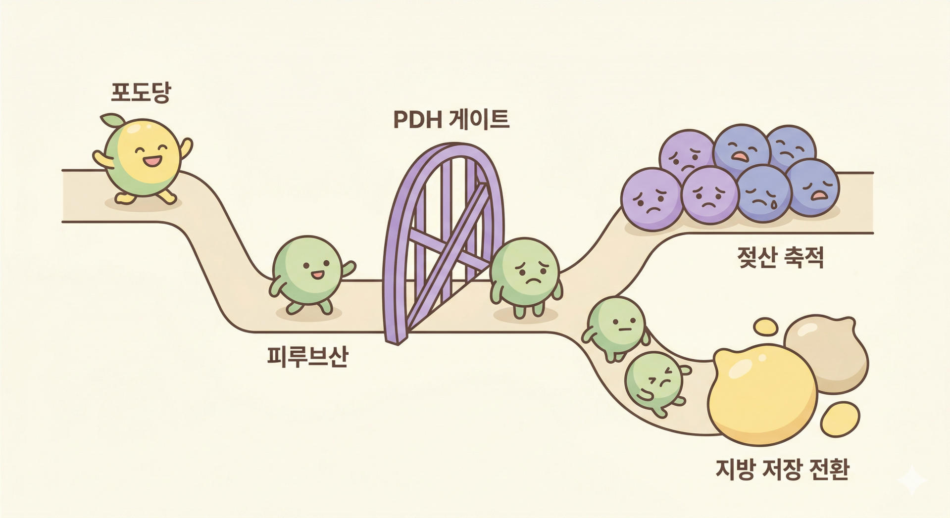 포도당이 에너지로 전환되지 못하고 지방으로 저장되는 과정 @nano banana