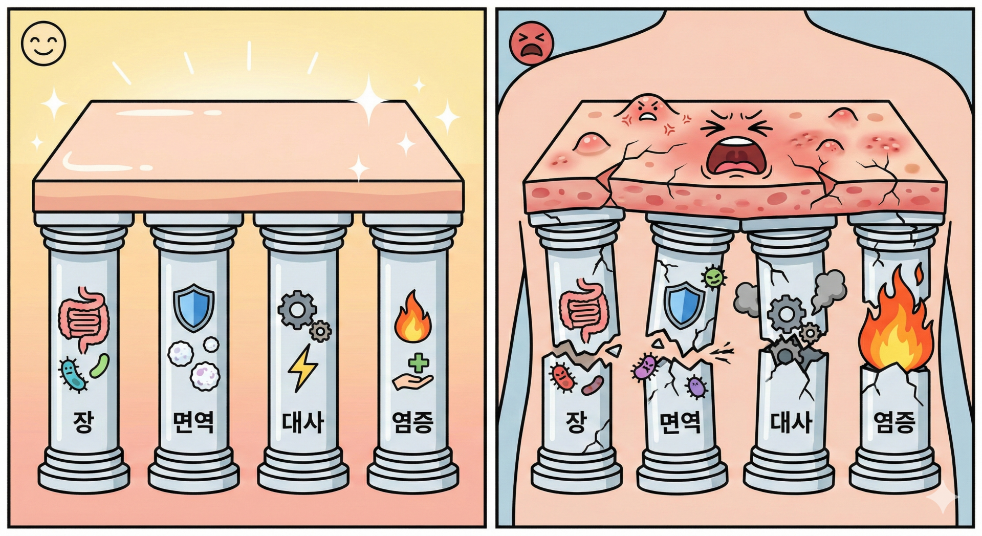 건강을 결정짓는 핵심 요소인 장, 면역, 대사 염증 @nano banana.png