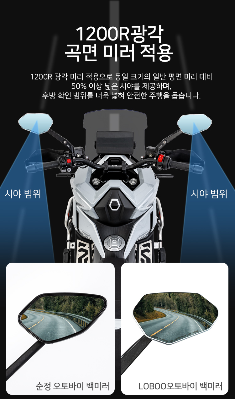 [로부]오토바이 백미러 RM03-Lite 접이식 퀵폴딩 오프로드 바이크용 백미러 2개1세트