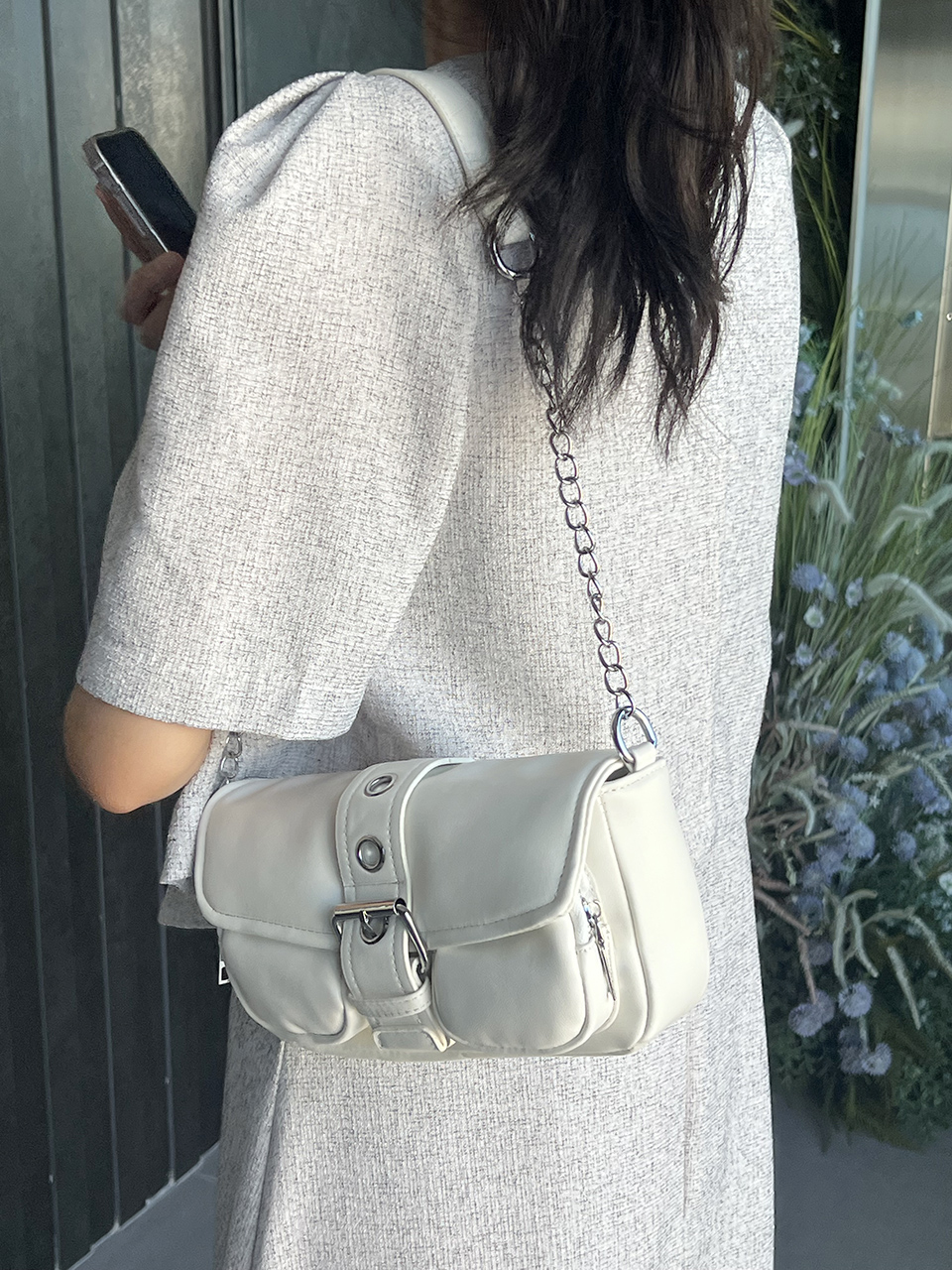 Eyelet Leather Belt Chain Mini Shoulder Bag