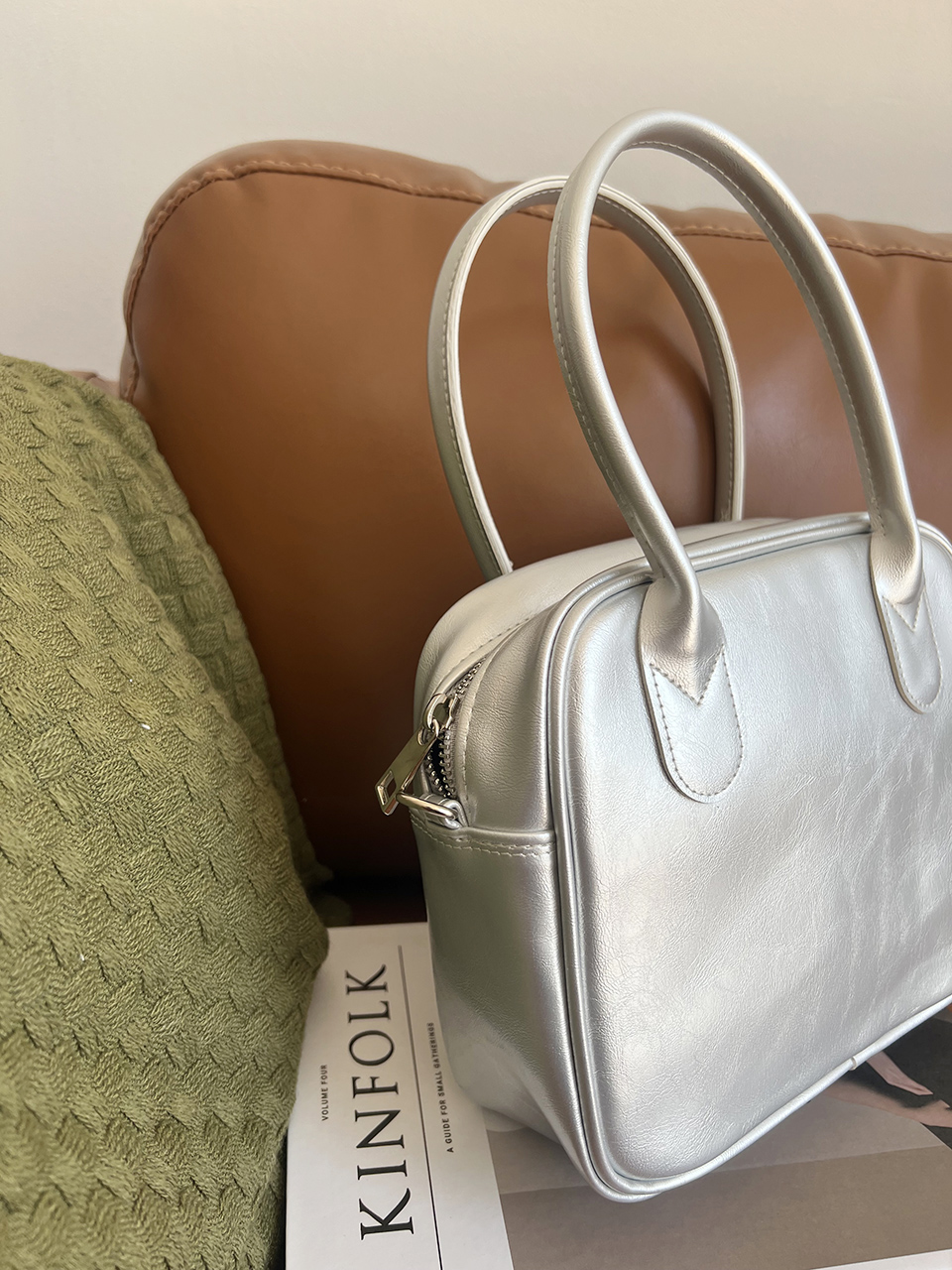 Tammy Square Glossy Silver Mini Tote Bag