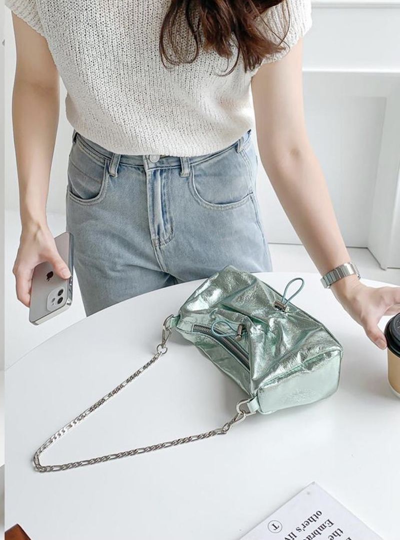 Monroe Cross Shirring Silver Mini Chain Bag