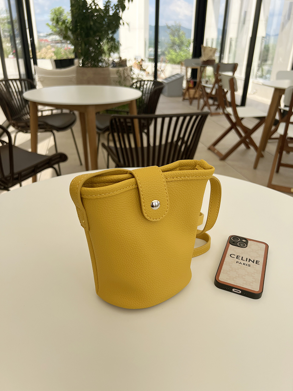 Button-belted mini cross-shoulder bag