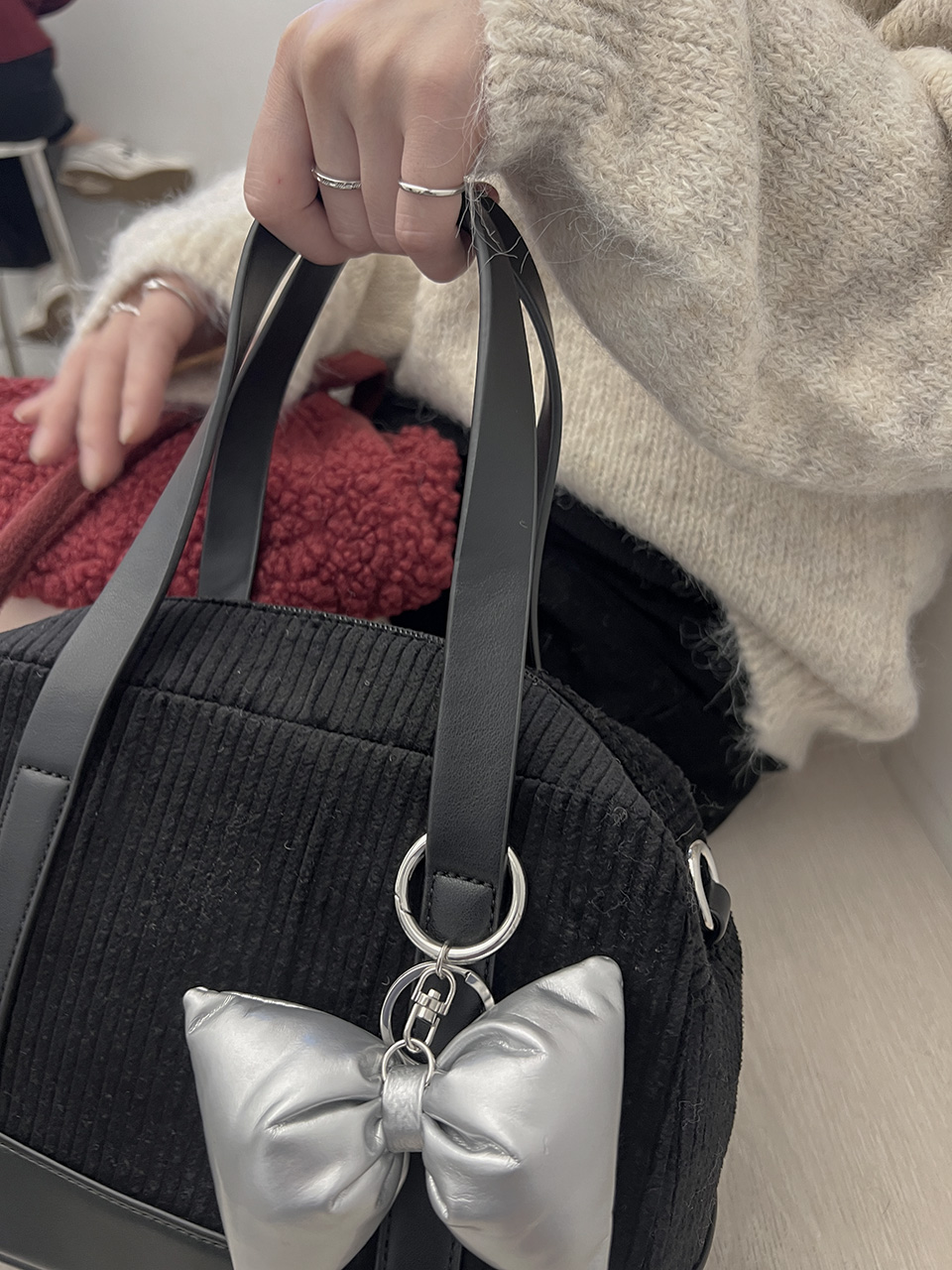Corduroy Ribbon Charm Mini Tote Bag