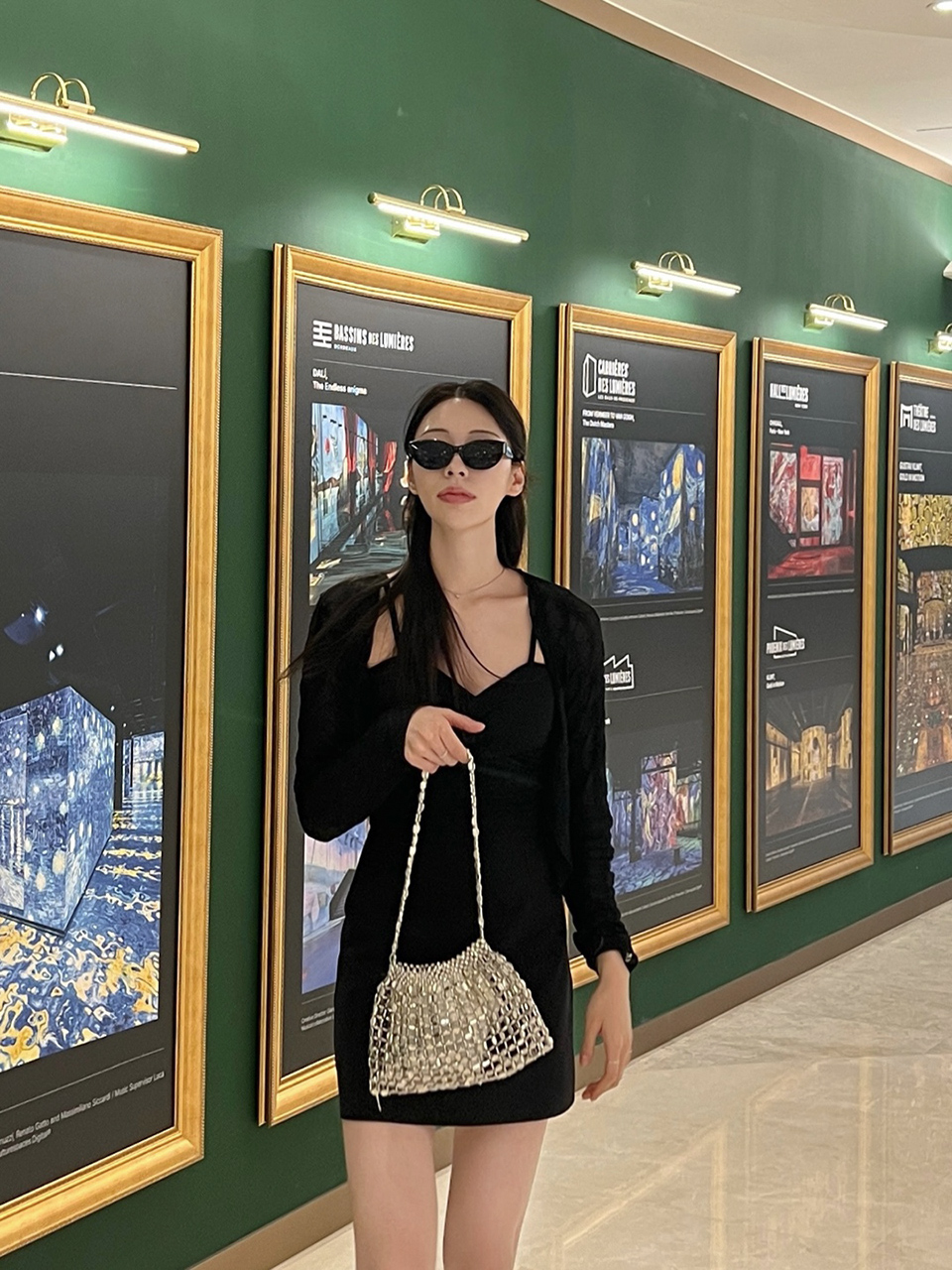 Metal Bead Net Mini Shoulder Bag