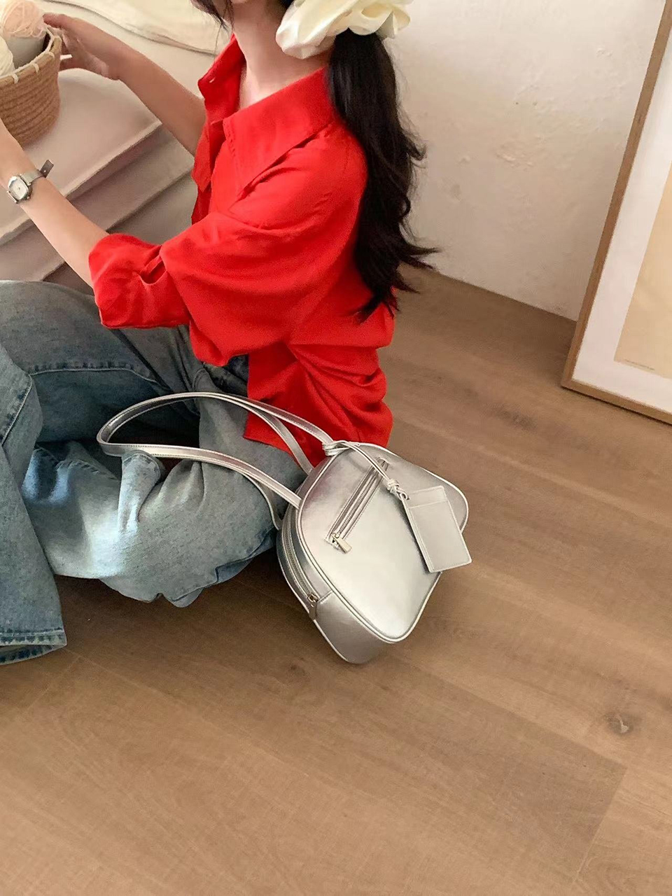 Cracked Round Leather Tote Bag/Shoulder Bag